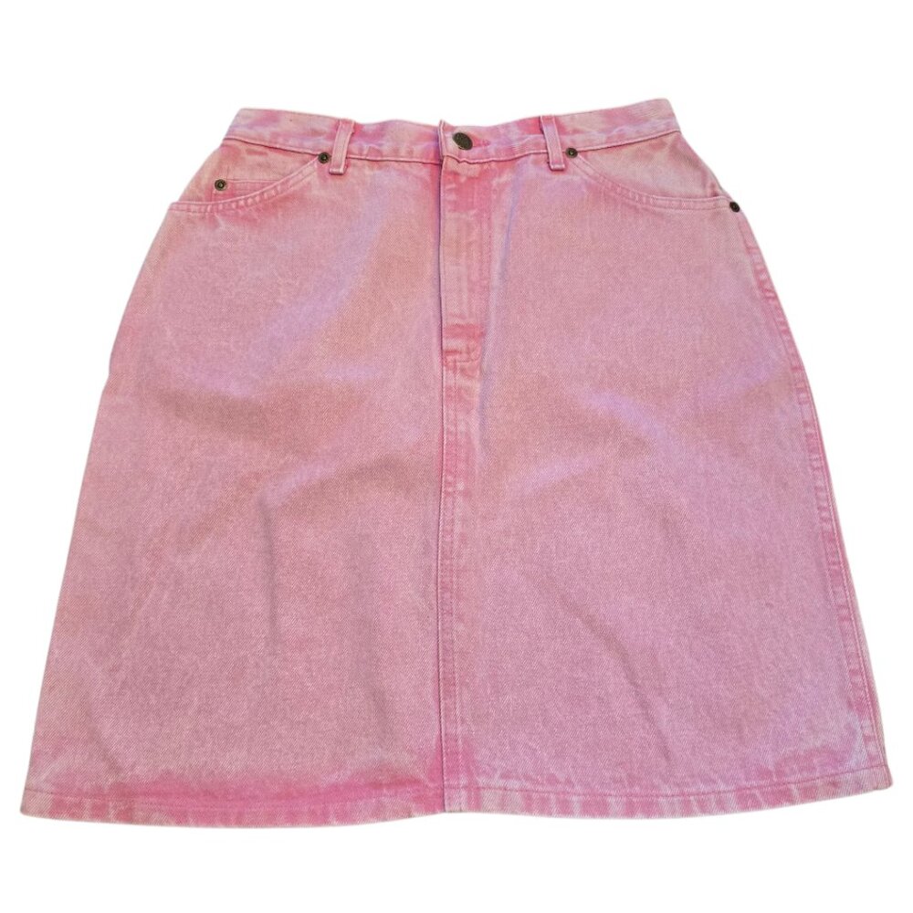 Vintage 80's LEE JR RIDER Pink Acid Wash Stone Wash Denim Mini Skirt sz 13